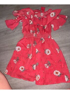 Knitworks Coral Red Floral Off-Shoulder Dress